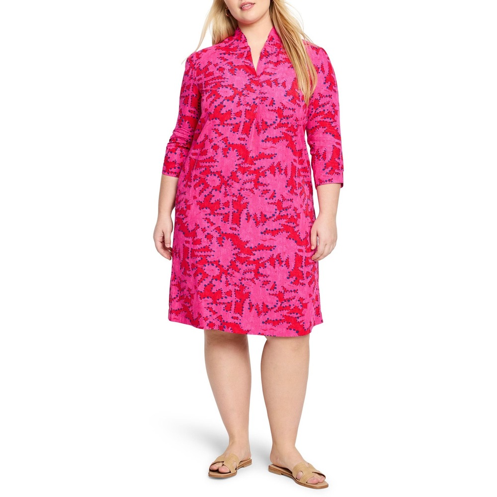 NIC+ZOE Clashy Petals Ruffled Up Dress Pink Red Abstract Shift